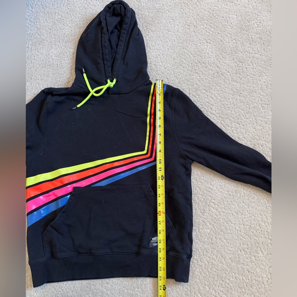 Wesc Mike Retro Stripes Hoodie Black Pullover Mens S Womens M Neon Rainbow - Picture 11 of 13